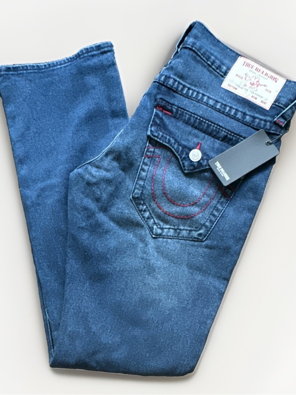 True Religion Men’s Dark Shivering Wash Ricky Big T Flap Straight W32 L32